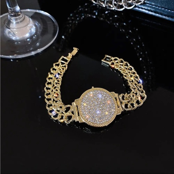 New Gold Bold Face Pave Crystal Bracelet - Picture 6 of 8